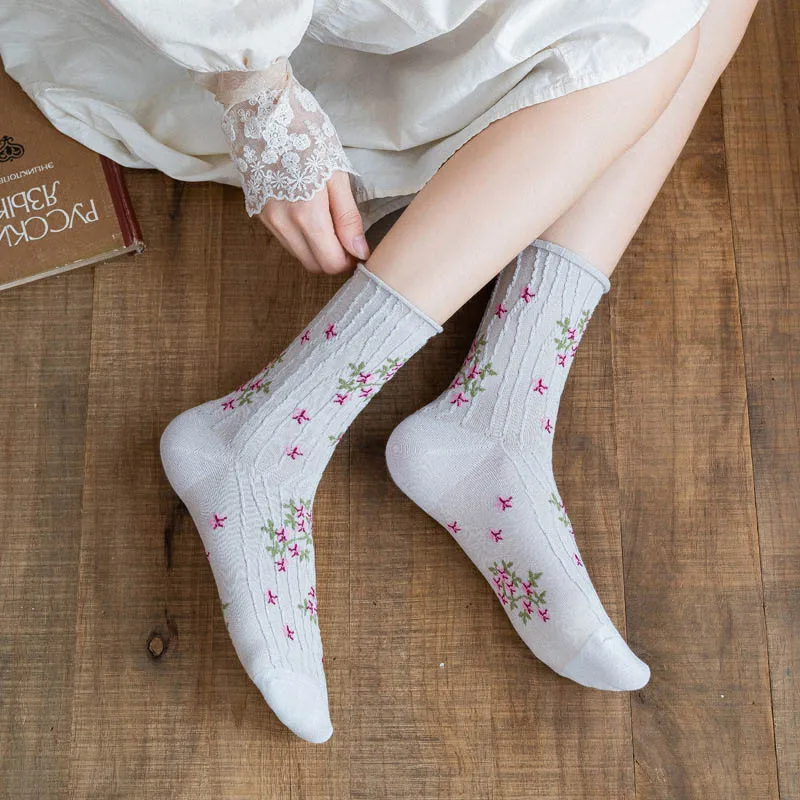 Japonský Kawaii Roztomilý Bavlna Dlhá Ponožka kórejský Módne Novinky 2021 Kvetinový Tlač dámske Ponožky Harajuku Vintage Streetwear Posádky Ponožky Obrázok  0