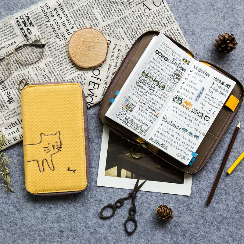 Kinbor Cat&Dog Zips, Taška Týždenný Plánovač Tkaniny Pokrytie Dennej Plán Programu Poznámkový Blok Roztomilý Vestník Notebook A6 Cestovateľov Notebook Obrázok  0