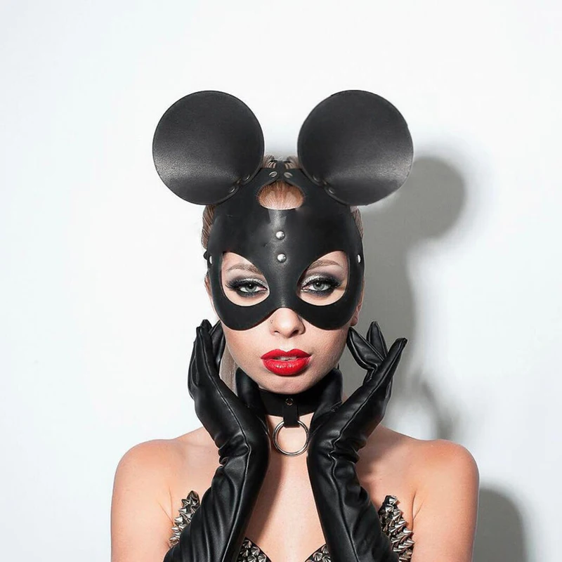 Sexy Ženy Faux Kožené Bunny Maska Ručne Vyrábané Kožené Čierne Masky Bdsm Príslušenstvo Kostým Party Halloween Masky Opakovane Obrázok  0