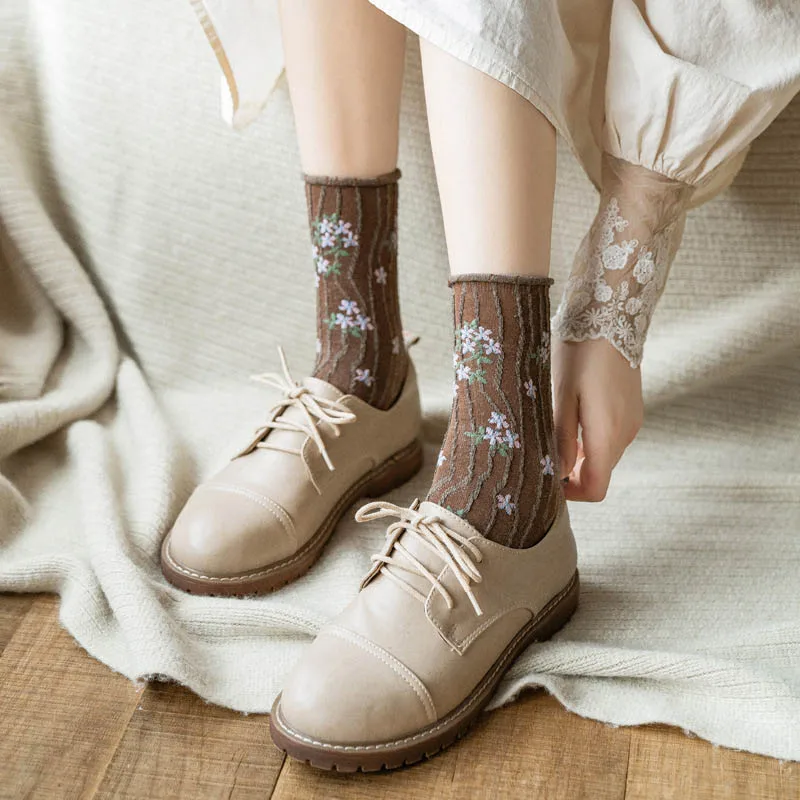 Japonský Kawaii Roztomilý Bavlna Dlhá Ponožka kórejský Módne Novinky 2021 Kvetinový Tlač dámske Ponožky Harajuku Vintage Streetwear Posádky Ponožky Obrázok  2