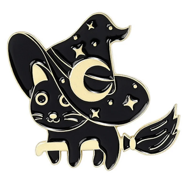 3ks Západnom Štýle Halloweenu Black Magic Cat Čarodejnice Klobúk Punk Kvet Klobúk Brošňa Non Vyblednutiu Tvorivé Pin Obrázok  2