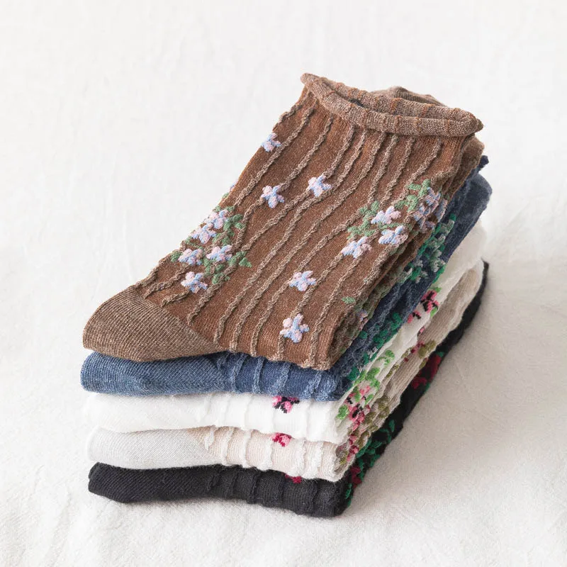 Japonský Kawaii Roztomilý Bavlna Dlhá Ponožka kórejský Módne Novinky 2021 Kvetinový Tlač dámske Ponožky Harajuku Vintage Streetwear Posádky Ponožky Obrázok  3