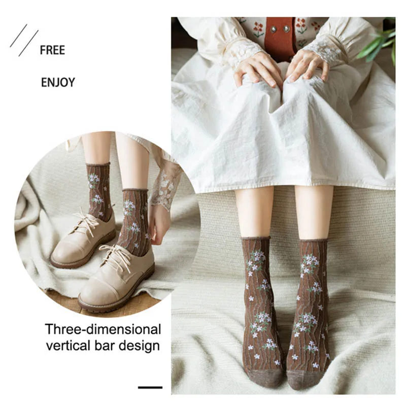 Japonský Kawaii Roztomilý Bavlna Dlhá Ponožka kórejský Módne Novinky 2021 Kvetinový Tlač dámske Ponožky Harajuku Vintage Streetwear Posádky Ponožky Obrázok  4