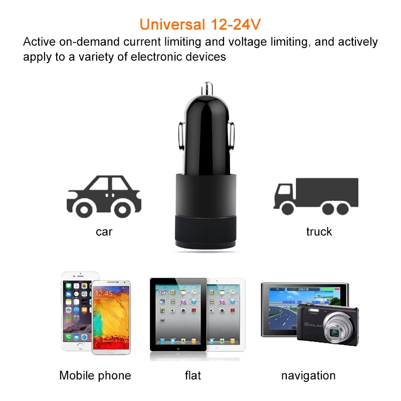 Cigaretový Zapaľovač V Aute 12V Cigariet USB, Automatické Nabíjanie Čierna Farba, Hliníkové 2-port USB Nabíjací Adaptér pre Auto Obrázok  4
