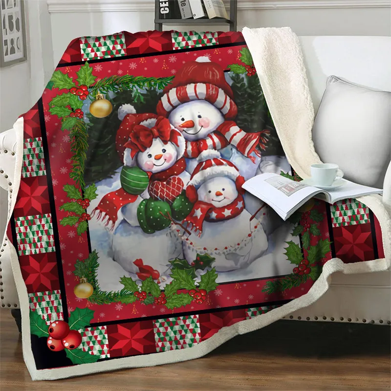 Cartoon Santa Claus 3D Sherpa Prikrývky Hrubé Teplé Mäkké Flanelové Office Nap Deka Vianočné Gauč Domov Beddings vážený deka Obrázok  4