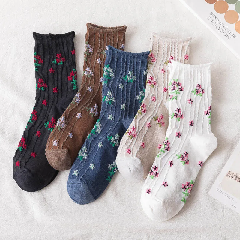 Japonský Kawaii Roztomilý Bavlna Dlhá Ponožka kórejský Módne Novinky 2021 Kvetinový Tlač dámske Ponožky Harajuku Vintage Streetwear Posádky Ponožky Obrázok  5