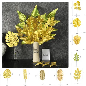 1 ks Hot Plastové Umelé Listy Pre Domáce Dekorácie Zlaté Rastlina Listy Pre Morden Strán Nový Rok Ozdobu 30 cm