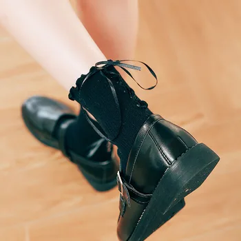 1 Pár Krásne Dievča Ponožky Krajky-Up Lolita Japonský Maiden Kawaii Harajuku Calcetines Žien Chaussette Čierna Biela Bavlna Socking