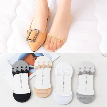 1 pár letných čipky žena, dievča silikónové čipky loď ponožky neviditeľné bavlna podrážkou non-slip non-slip papuče non-slip ponožky