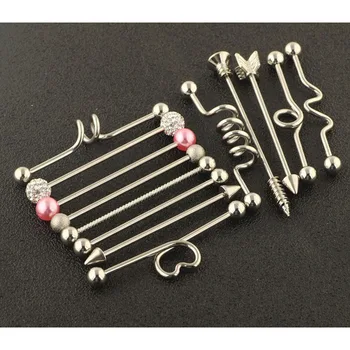 13Pcs Chirurgickej Nerezovej Ocele Crystal Šípku Priemyselné Činku Náušnice Set pre Ženy, Mužov Chrupavky Šperky Helix Piercing