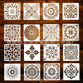 16Pcs/Set 15*15 cm Mandala Geometrie DIY Vrstvenie Blany Nástenné Maľby Zápisník Sfarbenie Razba Album Dekoratívne Šablóny