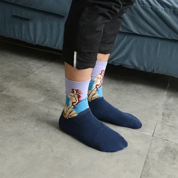 1Pair Módne Bavlnené Ponožky Slávny Charakter Maľby Ponožky Ženy Muži Ponožka Dizajn Umenie Harajuku Vytlačené Ponožka