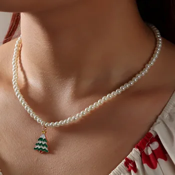 2021 Vianočné Snowflake Prívesok Imitácia Perlový Náhrdelník pre Ženy Kúzlo Dovolenku Šperky, Módne Vianočný Darček Veľkoobchod