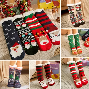 2022 Vianočné Ponožky Ženy Zimné Zahustiť Teplé Podlahy Ponožky Cartoon Elk Roztomilé Ponožky Plyšové Velvet Načechraný Teplé Ponožky Vianočné Darčeky