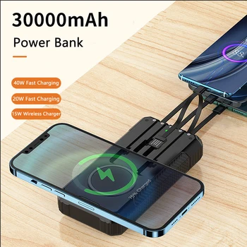 30000mAh Wireless Solar Power Bank pre iPhone 12 Samsung Xiao Poverbank PD40W Externé Batérie, Rýchle Bezdrôtové Nabíjačky Powerbank