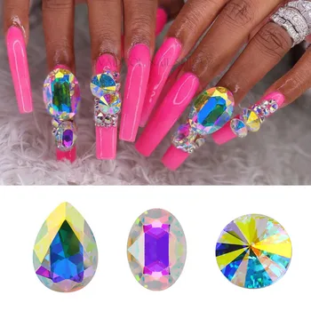 3D Nail Art, Kamienky Lesk Diamond Crystal AB Sklo Mix Drahokamy Tipy Dekorácie Manikúra Nástroj