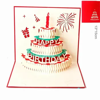 3D pop-up ručný laser cut vintage karty Narodeninovú tortu so sviečkou kreatívne darčeky pohľadnicu, na narodeniny, blahoželania CD003