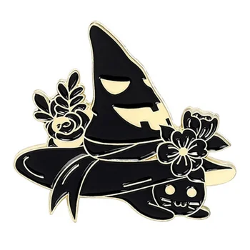 3ks Západnom Štýle Halloweenu Black Magic Cat Čarodejnice Klobúk Punk Kvet Klobúk Brošňa Non Vyblednutiu Tvorivé Pin