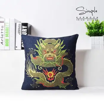 45x45cm Čínsky Vintage Štýl Dragon Phoenix Totem vankúš obliečka na vankúš bavlnená posteľná bielizeň retro vankúš operadla domácnosť