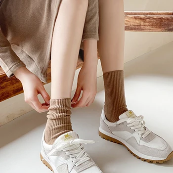 6 Párov Kávy Iny Macarone farebný systém Pevné bavlnené ponožky Kôpky Uprostred trubice Voľné Ženy, dievčatá Mäkké Jesenné bavlna prúžok zime