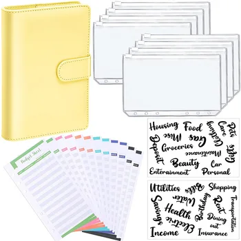 A6 PU Kožené Notebook Binder Rozpočtu Plánovač Organizátor 6 krúžkových Kryt 6 Binder Vrecká a 12 Kusov Náklady Rozpočet Listov