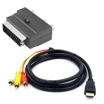 Adaptér HDMI 1080p-kompatibilný, Black W/SCART Na 3 RCA Cinch, S-video 3 RCA AV Audio Kábel Pre Projektor/DVD/TV Audio Konektor