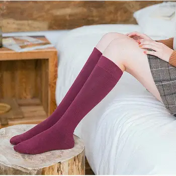 Bavlna Ženy podkolienky priedušná Dlho Teplé Ponožky dámske Jesenné Zimné Kolená Vysoké Ponožky Farbou Vysoko Elastické Pančuchy