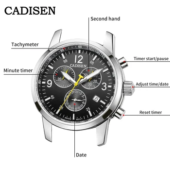 CADISEN Nové Pánske Športové Quartz Hodinky Swiss ISA Cal.8171 pohyb Top Značky Sapphire Nepremokavé Chronograf Luxusné Reloj Hombre