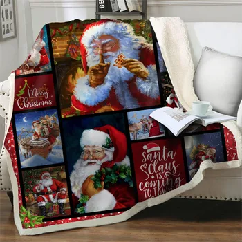 Cartoon Santa Claus 3D Sherpa Prikrývky Hrubé Teplé Mäkké Flanelové Office Nap Deka Vianočné Gauč Domov Beddings vážený deka