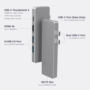 Dodocool 7 v 2 USB-C Hub AdaptorUSB Typ-C 4K Video Výstupný Port USB 3.0 Porty SD/Micro SD Card Reader pre MacBook Pro