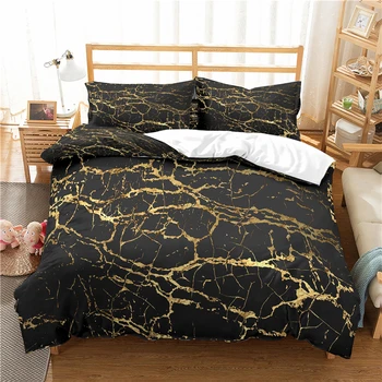 Domov Životných Luxusné 3D Zlatý Mramoru Tlač 2/3ks Pohodlné Perinu obliečka na Vankúš posteľná bielizeň Sady Kráľovnej a Kráľa EU/US/AU Veľkosť