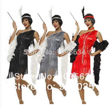 Doprava zadarmo Dospelých Black Revúci Krídlovky Charleston Maškarný Kostým 20s Sexy kostým 3 farby S,M,L,XL,2XL NA SKLADE