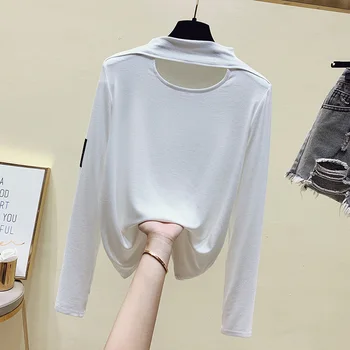 Gkfnmt Duté Sa Ženy T-Shirt Long Sleeve kórejský Slim Basic Bavlnené Tričko Topy Jeseň Zima T Shirt Femme Dámske Oblečenie