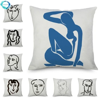 Henri Matisse Portrét Vankúše Jednoduché Línie Kresby Polyester Bavlna Bielizeň, Obliečky Na Vankúš Sofa Deocr Umelecké Dekoratívne Maľby