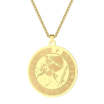 Horoskop Strelec Prívesok Znamenie Zverokruhu Náhrdelník Ženy Muži Medaily, Šperky Z Nerezovej Ocele Náhrdelník