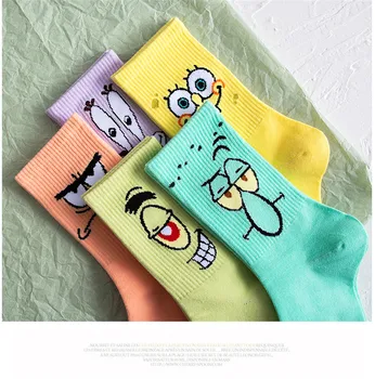 Hot predaj farebné kreslené veľké oči pár ponožky žena graffiti kawaii vytlačiť znaky jesene bavlnené ponožky v trubice ponožky