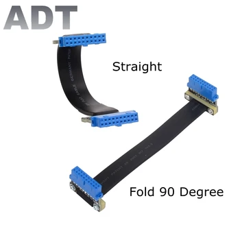 Interné USB 3.0 20kolíkový Hlavičky Doske Predné Dual Muž Násobne 90 Stupňov Signál Swap Priame Spojenie Rozšírenie Plochý Kábel