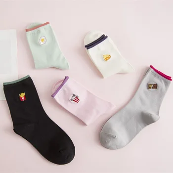 Japonský Harajuku Zábavné Ponožky Sushi Vyšívané Oko Umelecké Tvorivé Meias Roztomilý Potravín/Bird/Kvetinový Ženy Ponožky Kawaii Skarpetki Sokken