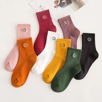 Jar, Jeseň Cartoon Vytlačené Úsmev Ponožky Pre Ženy kawaii Šťastný harajuku Legrační Tvár, Bavlnené Ponožky kórejský Femme носки skarpety