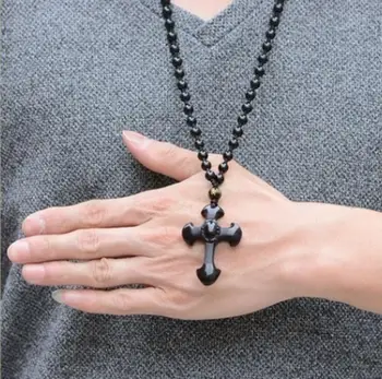 Klasická Móda Ručne Vyrezávaný Kríž Čierny Obsidián Šťastie Prívesok Muži Ženy Atmosférických Kúzlo Amulet Šperky Darček