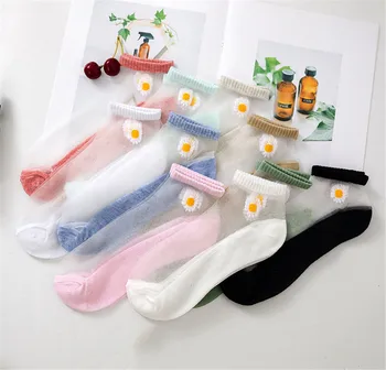 Letné nový crystal dámske ponožky Japonský čerstvé málo daisy medveď tylu loď ponožky прозрачные носки transparentné ponožky ženy