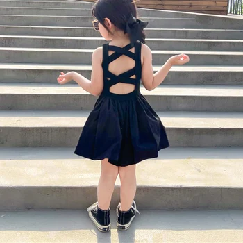 Malé Dievčatká Elegantné Goth Dresss Black Bez Rukávov Tutu Šaty Backless Mimo Ramenný Strany Dieťa Šaty 3 4 5 6 7 8 Rokov