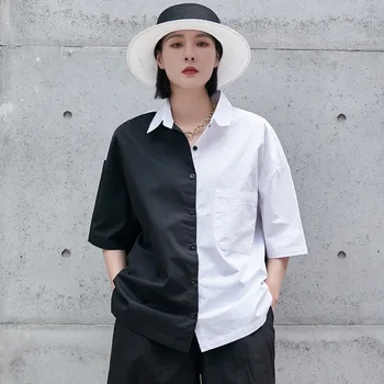 Max LuLu Japonsko 2021 Letné Dizajn Oblečenie Žien Čierna Biela Bežné Dámske Tričká Krátky Rukáv Nadrozmerné Blúzky Vintage Topy