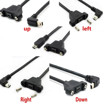 Mini USB Hore, Dole, Vľavo, Vpravo Šikmého Koleno mini USB B 5pin 2.0 Samec Samica Predlžovací Kábel 30 cm 50 cm S Panel Mount Diera