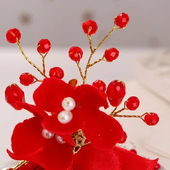 Nevesta Sponky Do Vlasov Klasické Čínske Červené FlowerHair Šperky Ženy Vlásenky Nevesta Opekať Oblečenie, Svadobné Šperky, Vlasové Ozdoby