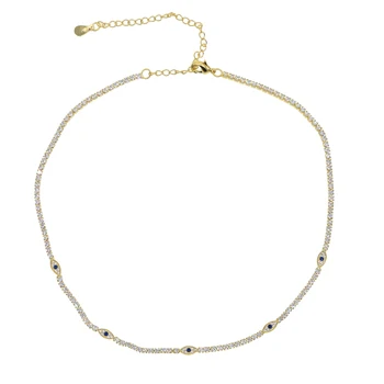 Nové prišla móda malé oko kúzlo tenis reťazec náhrdelník s striebornej farbe á ting krátke choker náhrdelník pre svadbu