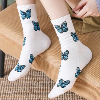 Nový Butterfly Ponožky Ženy Streetwear Harajuku Posádky Kawaii Prúžok Módne Členok Zábavné Bavlna, Vyšívané Prejavu