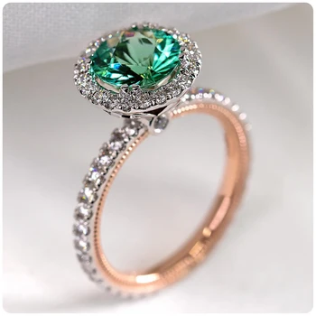Nádherný Dve Tón Kolo Zeleného Kameňa Ženy Snubné Prstene Micro Spevnené Crystal Zirkón Vznešený Dar Lady Zásnubný Prsteň, Šperky