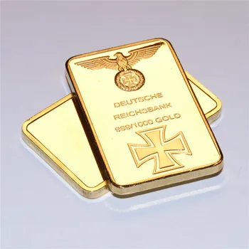 Obchodné Darček Pre 999 Reálne Gold Bar Deutsche ríšskou bankou Pozlátené Bar nemecký Železný Ingot Bar OZ Eagle Kríž Zberateľské