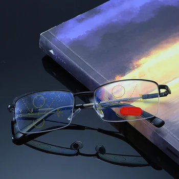 Pamäť Titán Multifokálne Okuliare na Čítanie Progresívne Bifocal Anti Blue Ray UV Ochranu Presbyopic Okuliare Pol Rám Muži Ženy
